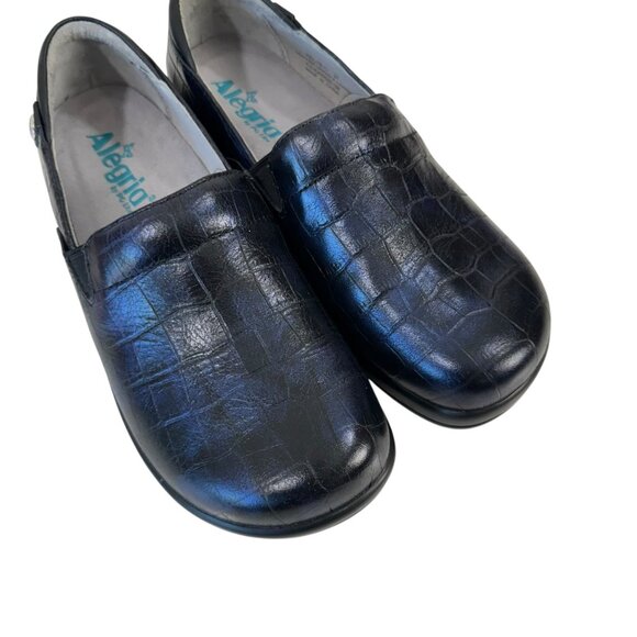 Alegria Leather Slip-On Shoes SZ 37 Black Croc Pattern Comfy Professional Clogs - Picture 3 of 13